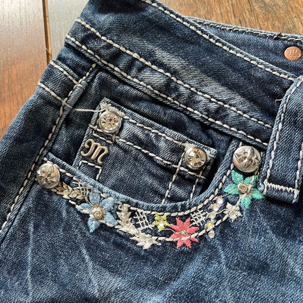 Miss Me Blue Skinny Jeans with Distressed Wash and Vintage Look